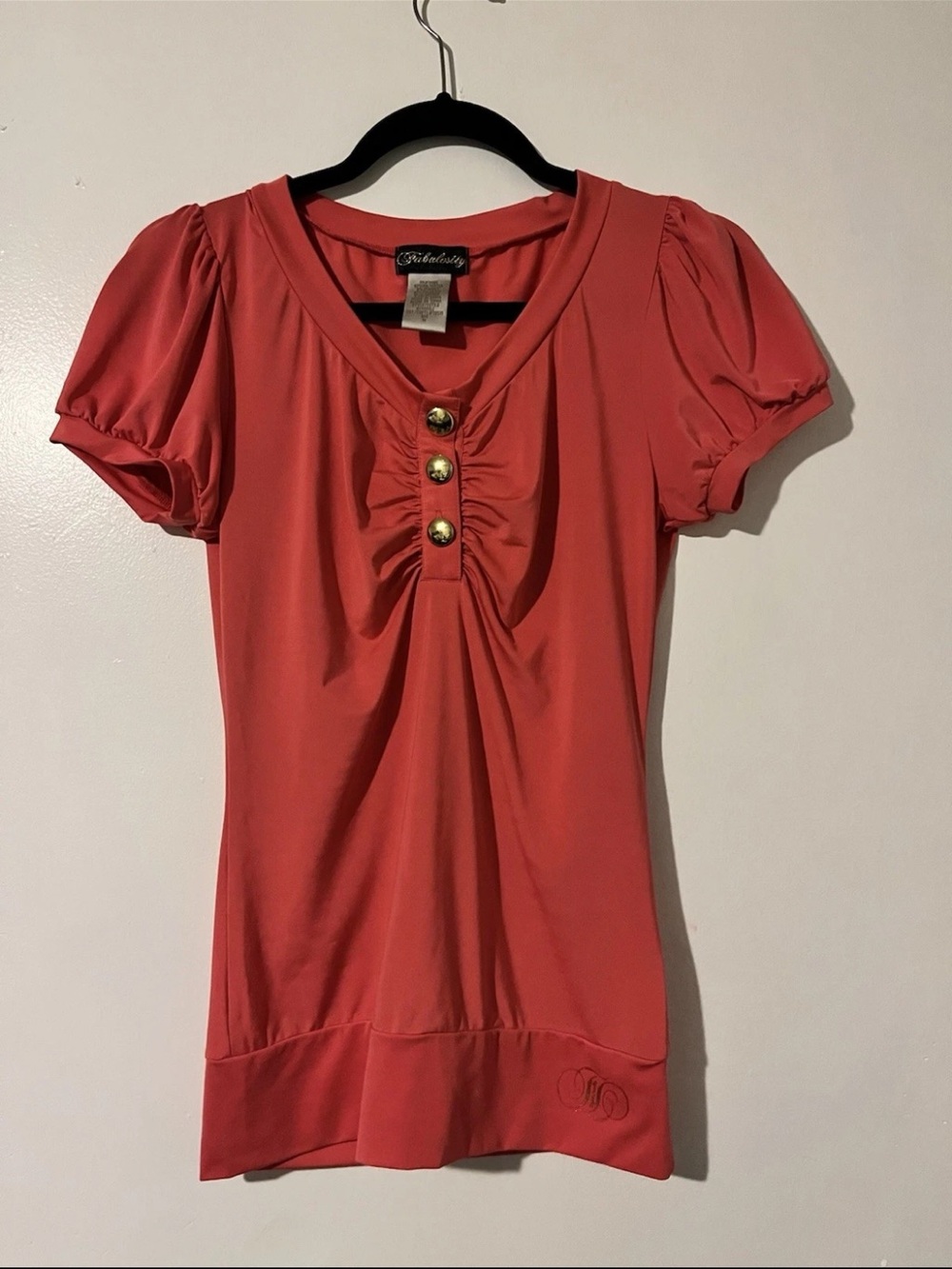Y2K Coral Short Sleeve Ruched Front Button Top